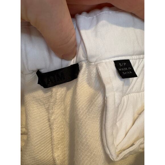 ATM Women's White Pants Elastic Tie Waist Cropped Raw Hem Pockets Cotton‎ Small - Picture 4 of 5